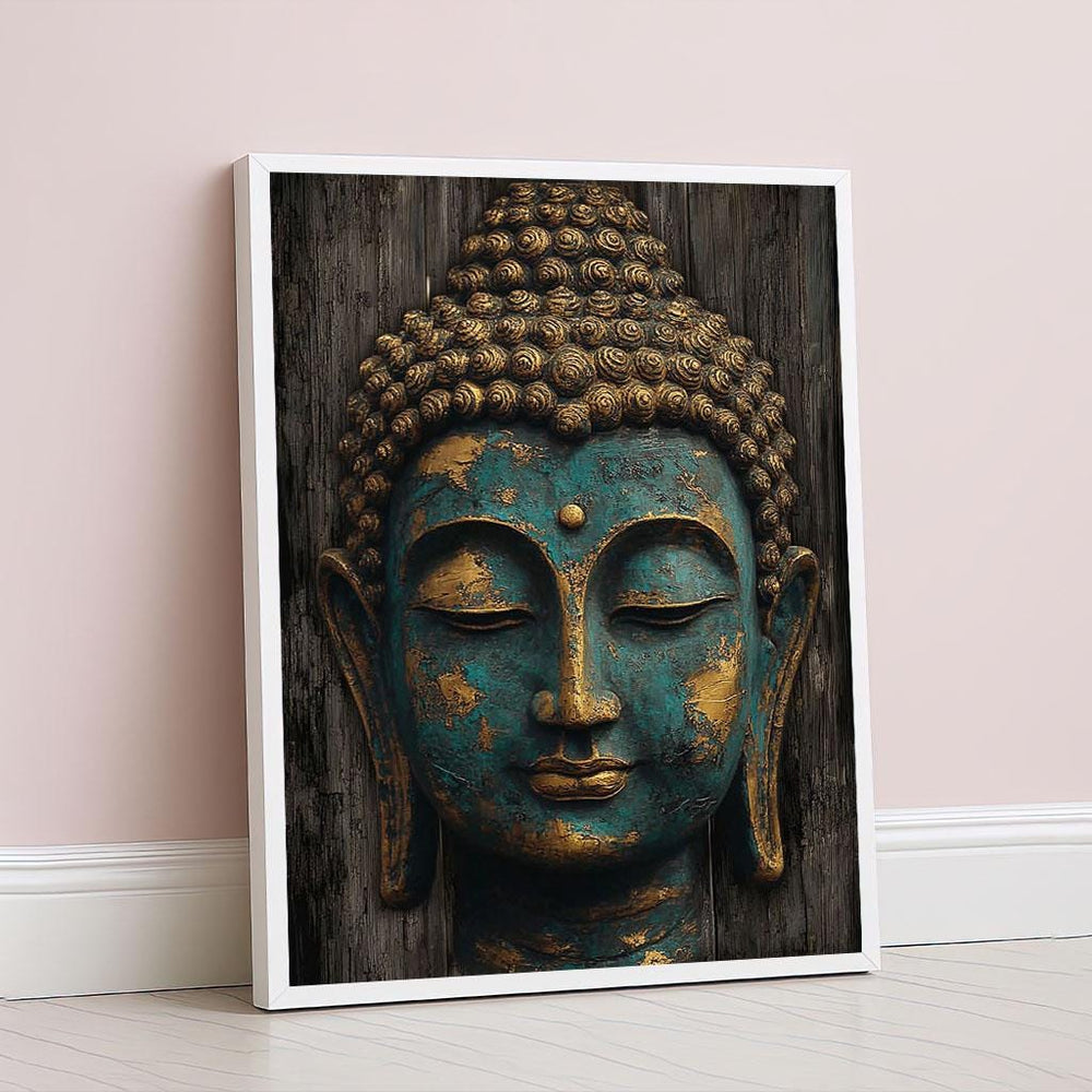 Tranquil Buddha Head Canvas Wall Art Print  Rustic Zen Living Room Decor  Statement Piece