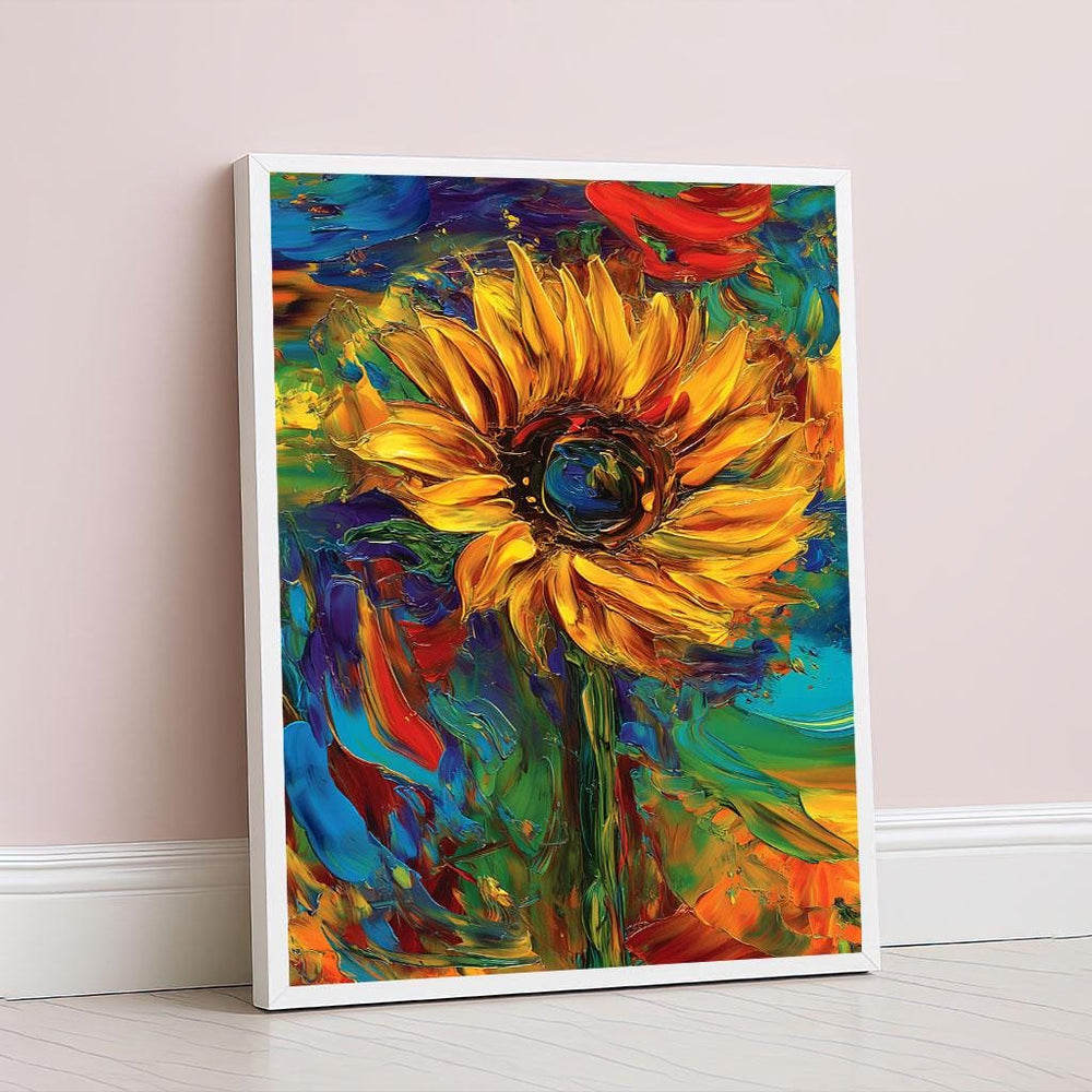Vibrant Sunflower Abstract Canvas Wall Art Print  Bold Yellow and Blue Living Room Decor  Statement Piece
