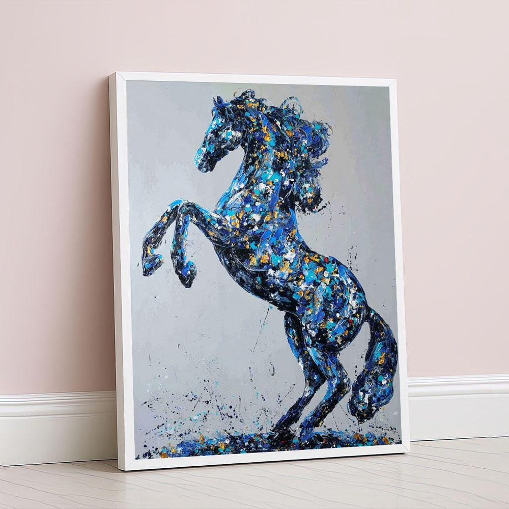 Dynamic Blue Horse Abstract Canvas Wall Art Print  Bold Living Room Decor  Statement Piece
