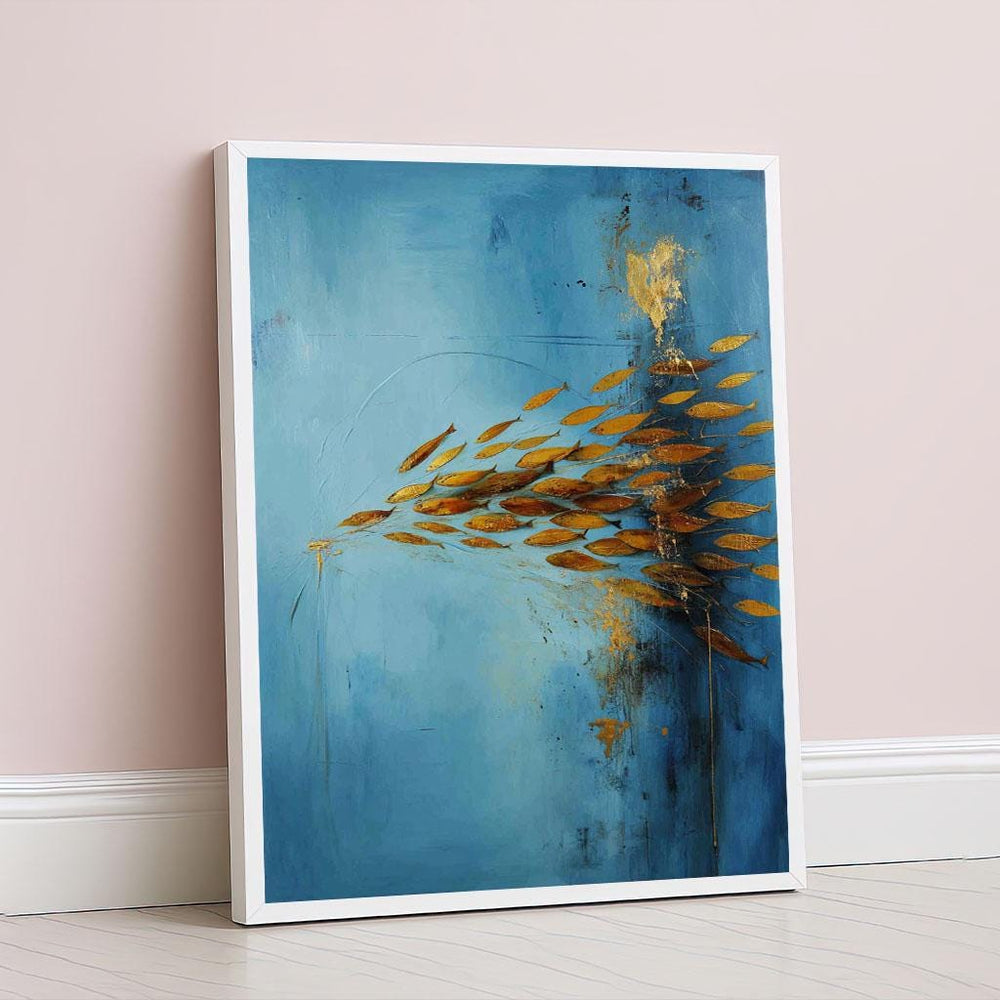 Calming Blue and Gold Abstract Canvas Wall Art Print  Modern Living Room Decor  Ready to Hang