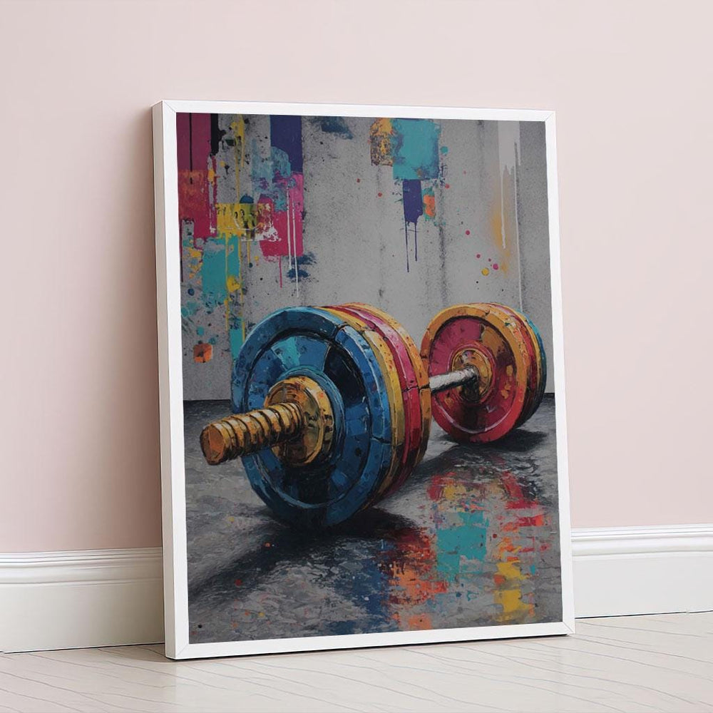 Colorful Dumbbell Abstract Canvas Wall Art Print  Modern Fitness Living Room Decor  Statement Piece