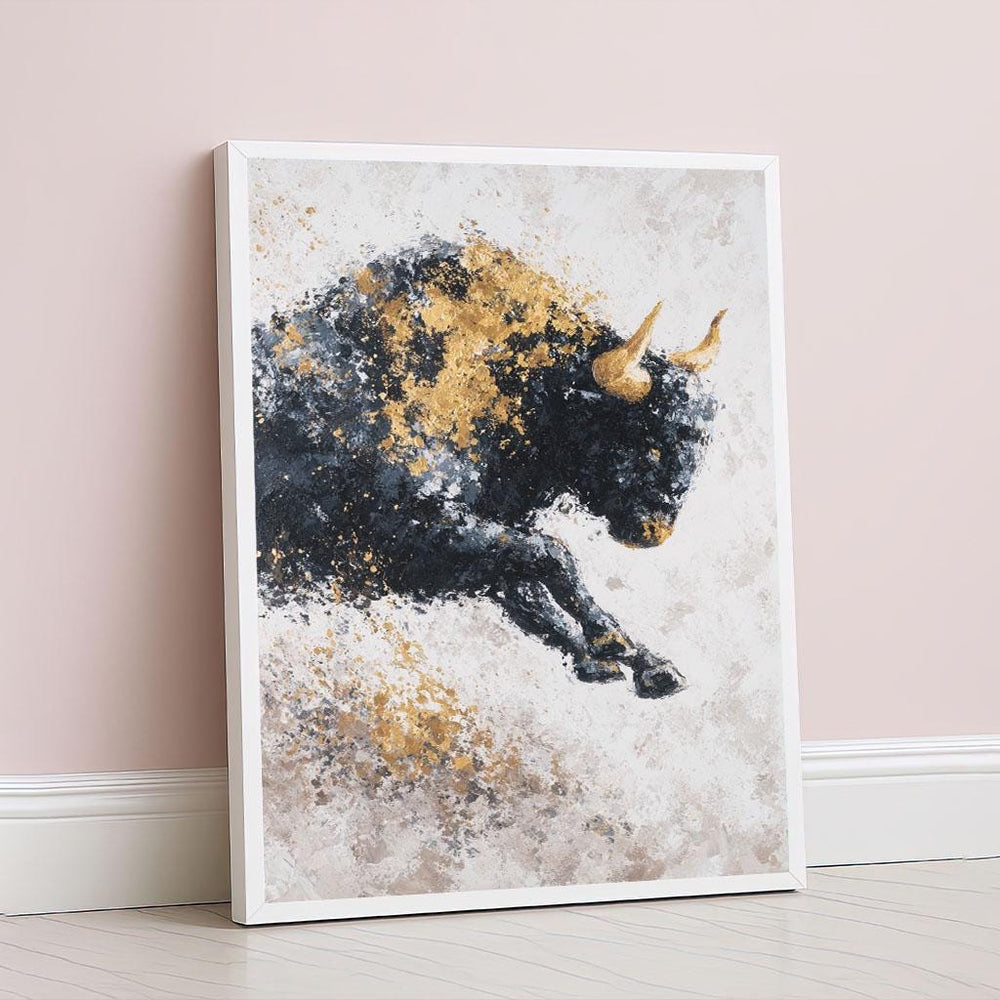 Dynamic Bull Abstract Canvas Wall Art Print  Bold Living Room Decor  Statement Piece for Modern Art Lovers