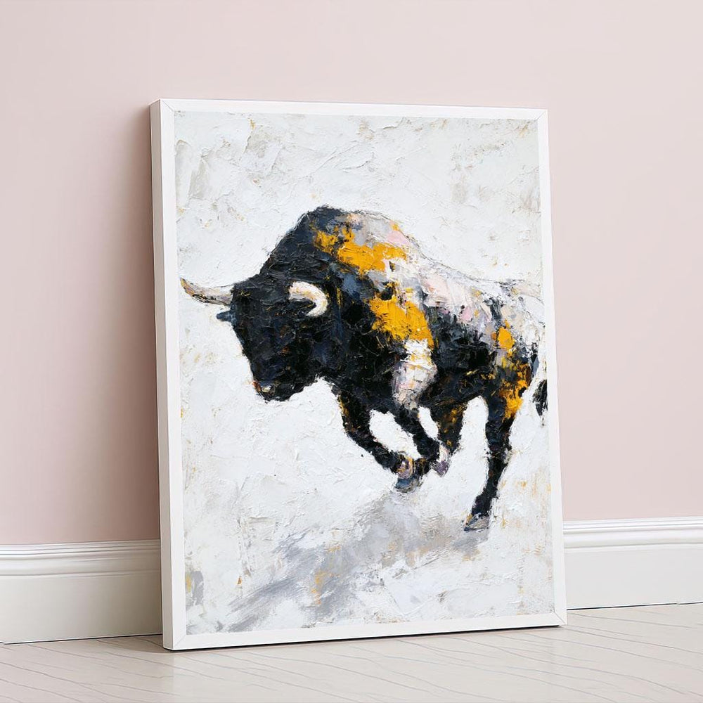 Dynamic Bull Abstract Canvas Wall Art Print  Bold Yellow and Black Living Room Decor  Statement Piece