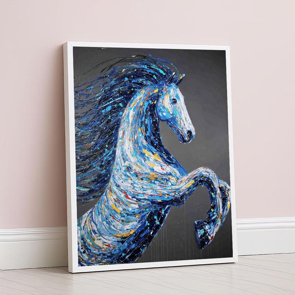 Dynamic Blue Horse Canvas Wall Art Print  Abstract Modern Living Room Decor  Statement Piece