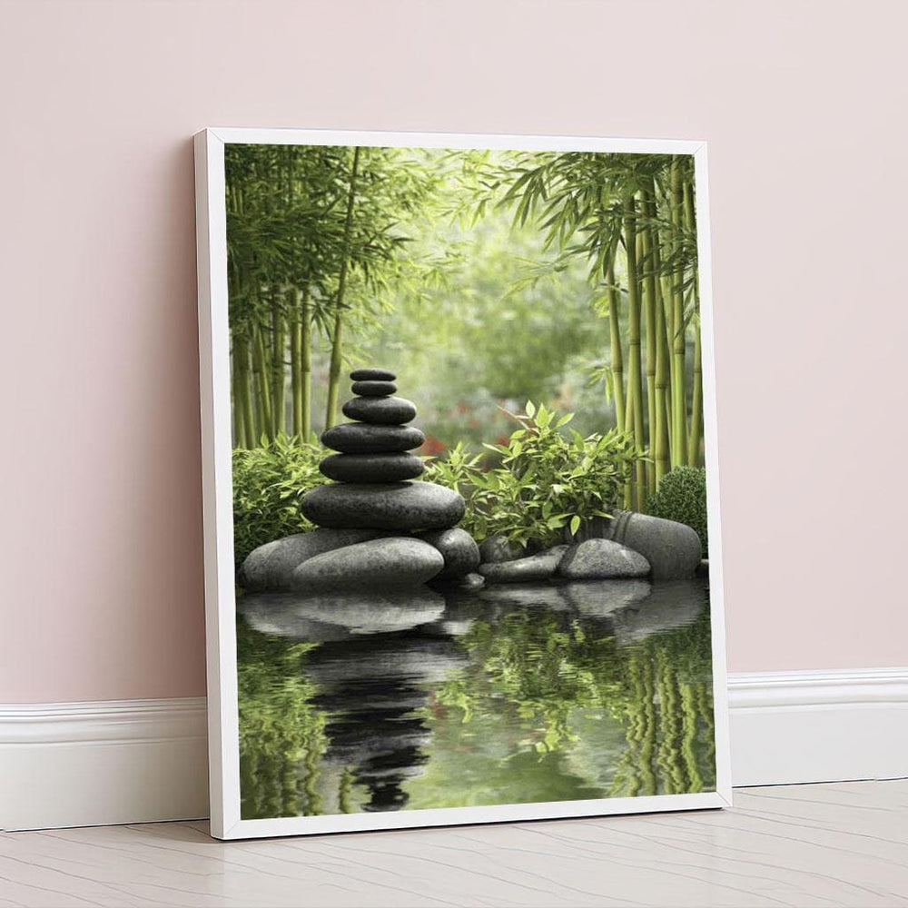 Tranquil Zen Stones and Bamboo Canvas Wall Art Print  Serene Living Room Decor  Ready to Hang