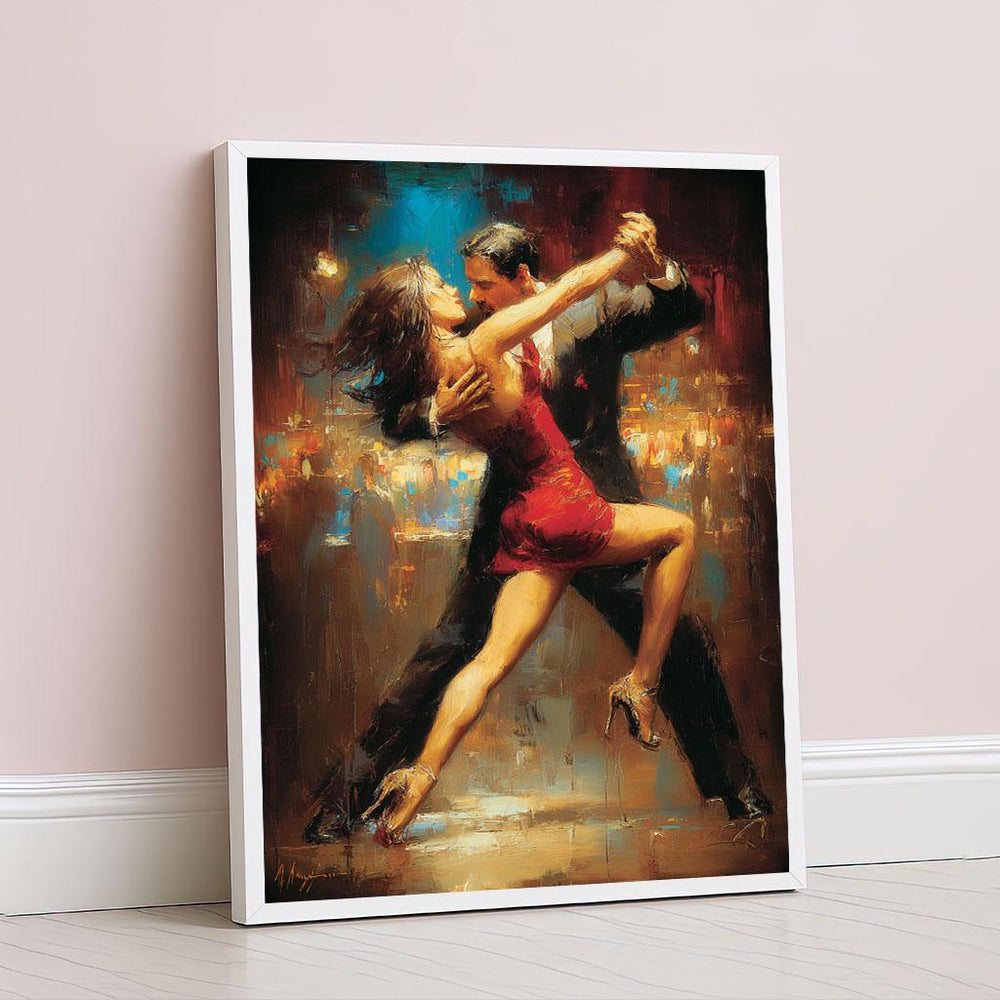 Passionate Tango Dance Abstract Canvas Wall Art Print  Red and Blue Living Room Decor  Ready to Hang