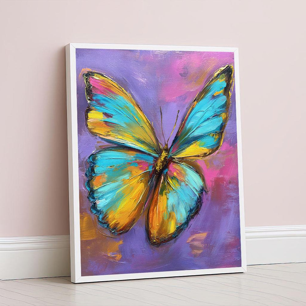 Vibrant Butterfly Abstract Canvas Wall Art Print  Blue and Yellow Living Room Decor  Ready to Hang Statement Piece