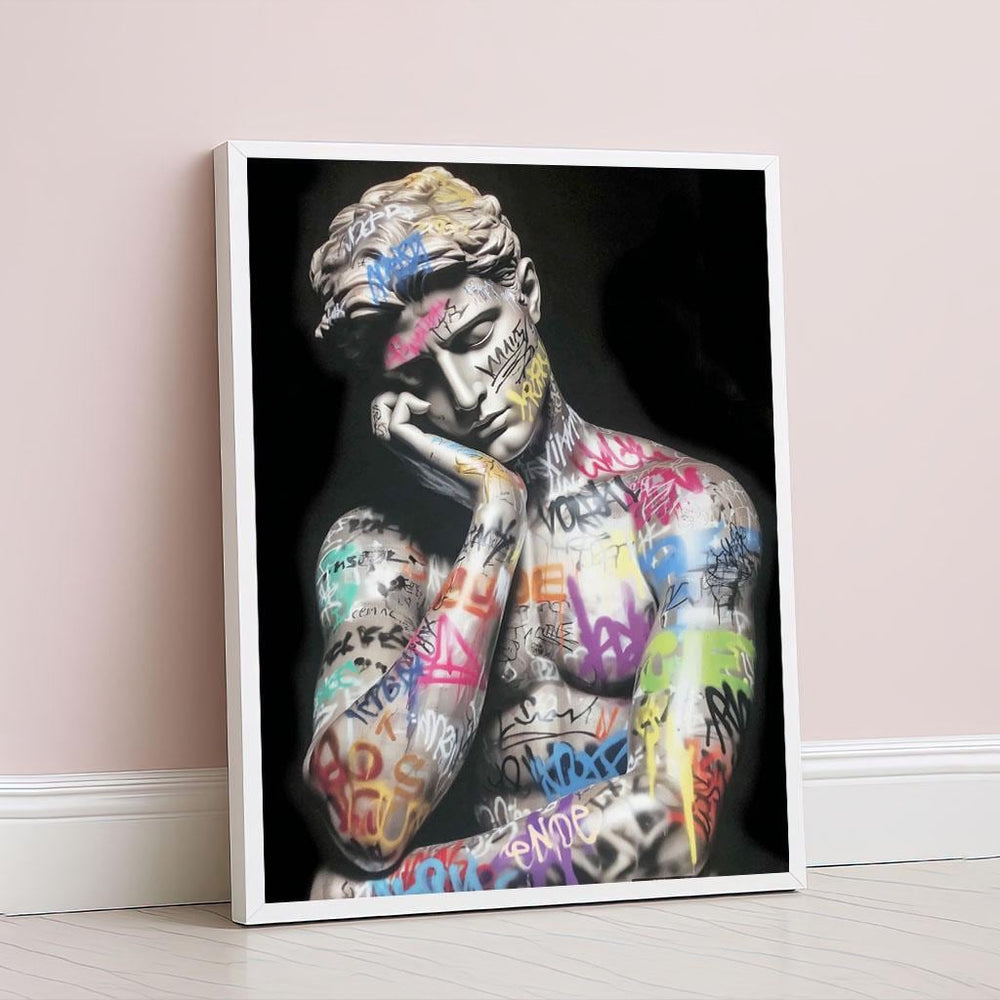 Street Art David Sculpture Canvas Wall Art Print  Colorful Modern Living Room Decor  Statement Piece