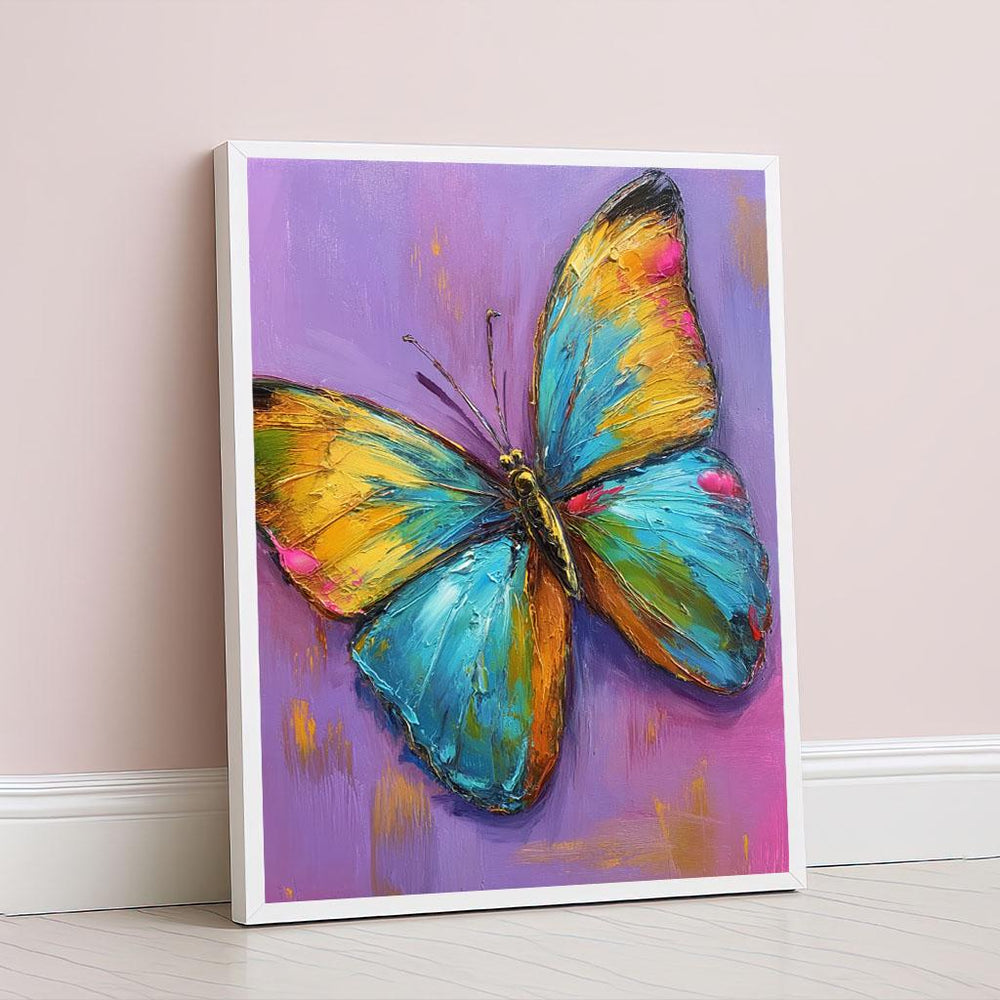 Vibrant Butterfly Modern Abstract Canvas Wall Art Print  Purple and Blue Living Room Decor  Ready to Hang