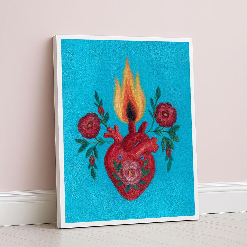 Vibrant Sacred Heart Canvas Wall Art Print  Bold Floral Bedroom Wall Decor  Statement Piece