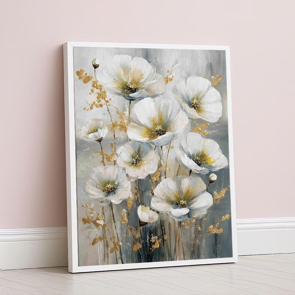 Elegant White Floral Canvas Wall Art Print  Modern Living Room Decor  Statement Piece for Art Collectors