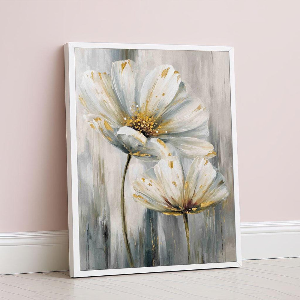 Elegant White Floral Canvas Wall Art Print  Modern Minimalist Living Room Decor  Ready to Hang