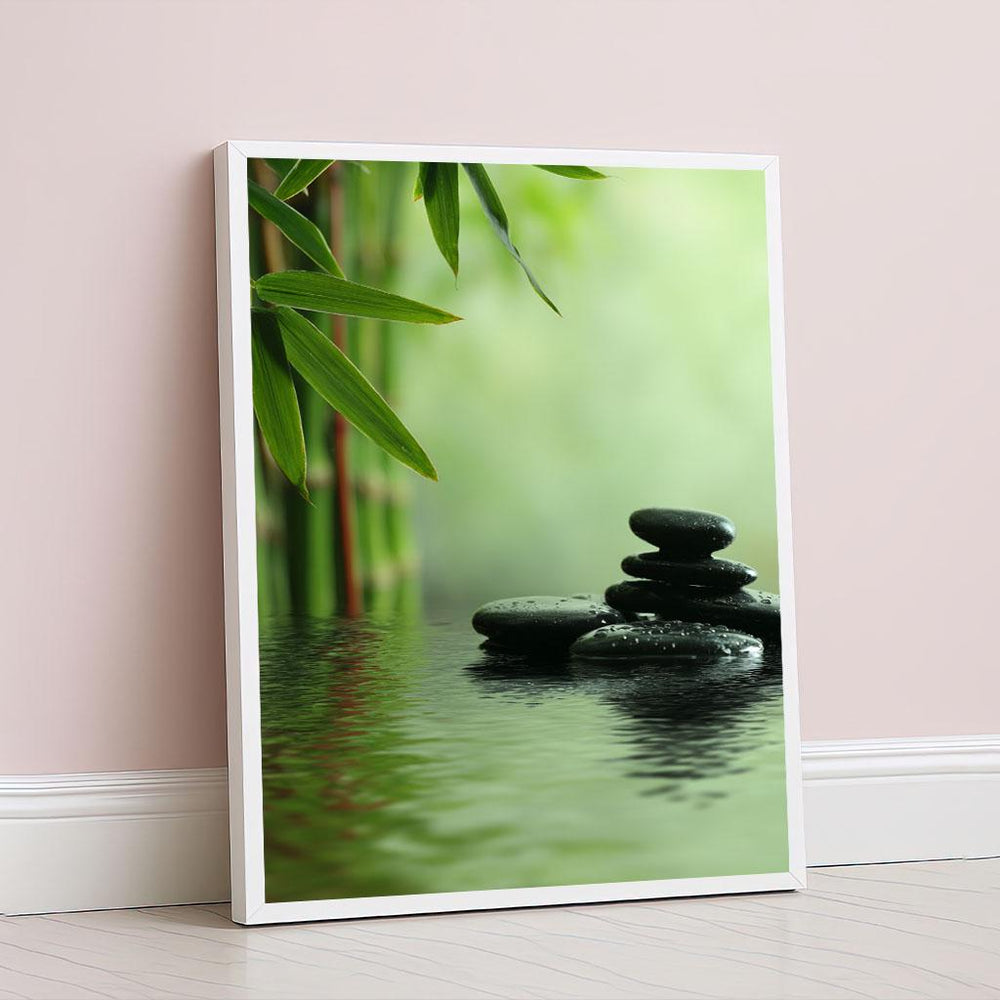 Serene Zen Stones Canvas Wall Art Print  Green Minimalist Living Room Decor  Ready to Hang