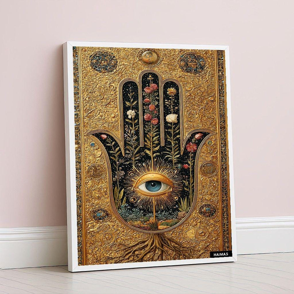 Golden Hamsa Canvas Art, Symbolic Wall Art