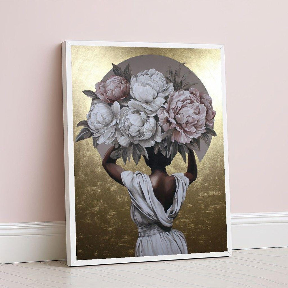 Floral Crown Woman Canvas Wall Art, Portrait Art