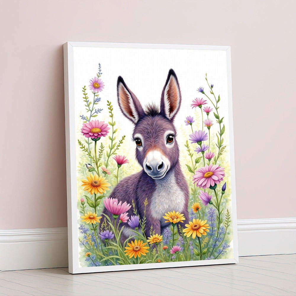 Donkey Floral Framed Wall Art, Purple Yellow Wildflower Canvas Print, Boho Living Room Decor