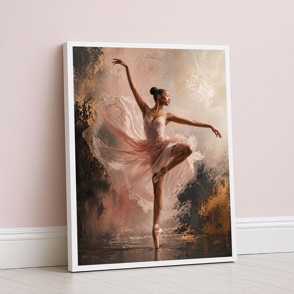 Ballet Dancer Graceful Movement Framed Wall Art, Pink Canvas Print, Dance Living Room Decor