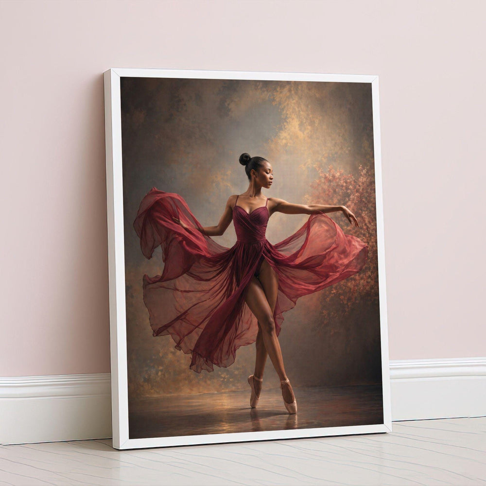 Ballet Dancer Framed Wall Art, Burgundy Dance Framed Wall Art, Living Room Decor, Modern Art Canvas Print, Modern Living Room Wall Decor