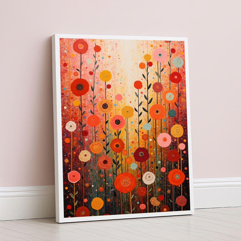 Colorful Floral Abstract Framed Wall Art, Vibrant Flower Garden Canvas Print, Boho Living Room Decor