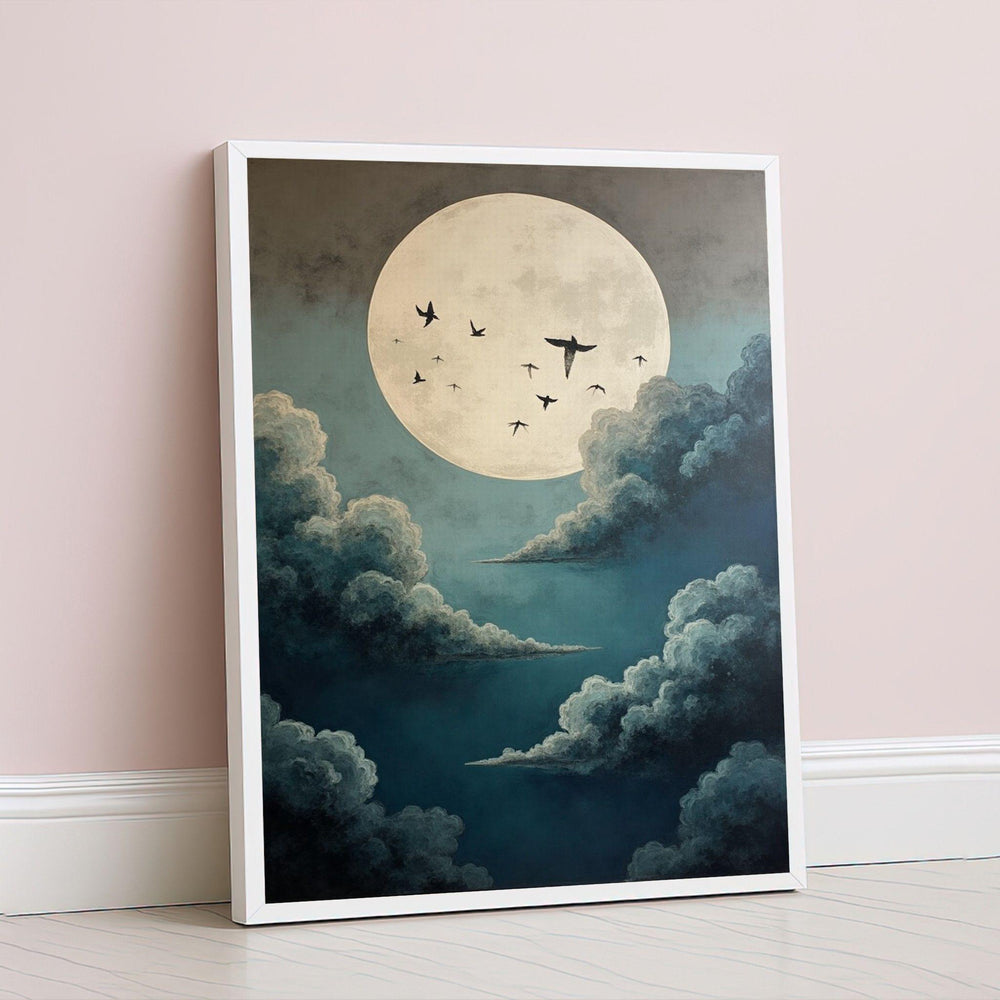 Moonlit Sky Framed Wall Art, Ethereal Clouds Framed Wall Art, Bedroom Decor, Modern Art Canvas Print, Modern Living Room Wall Decor