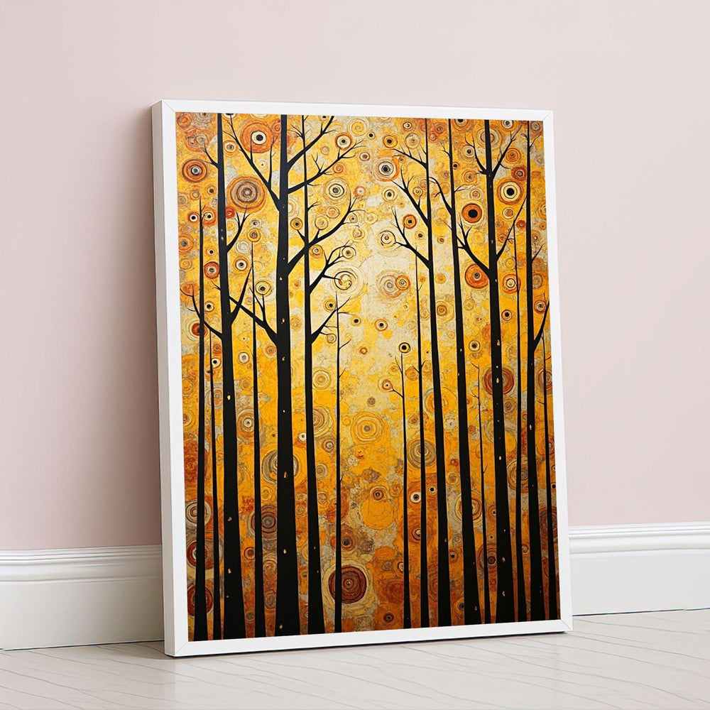 Gustav Klimt Abstract Forest Framed Wall Art, Golden Yellow Tree Canvas Print, Living Room Decor