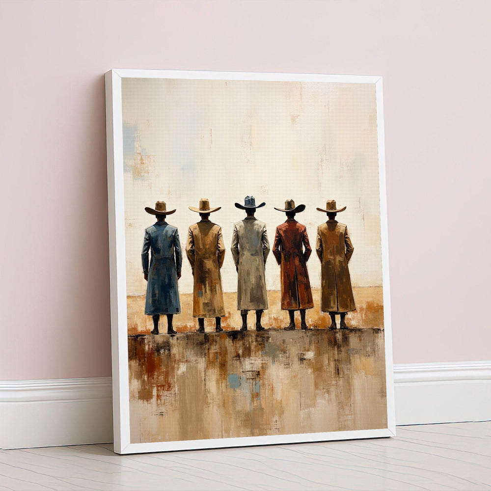 Cowboy Silhouettes Framed Wall Art, Rustic Western Canvas Print, Vintage Farmhouse Living Room Decor