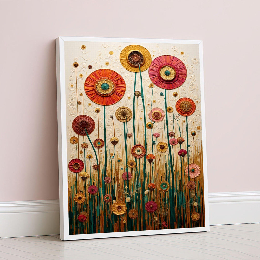 Floral Garden Framed Wall Art, Vibrant Flower Canvas Print, Boho Living Room Decor