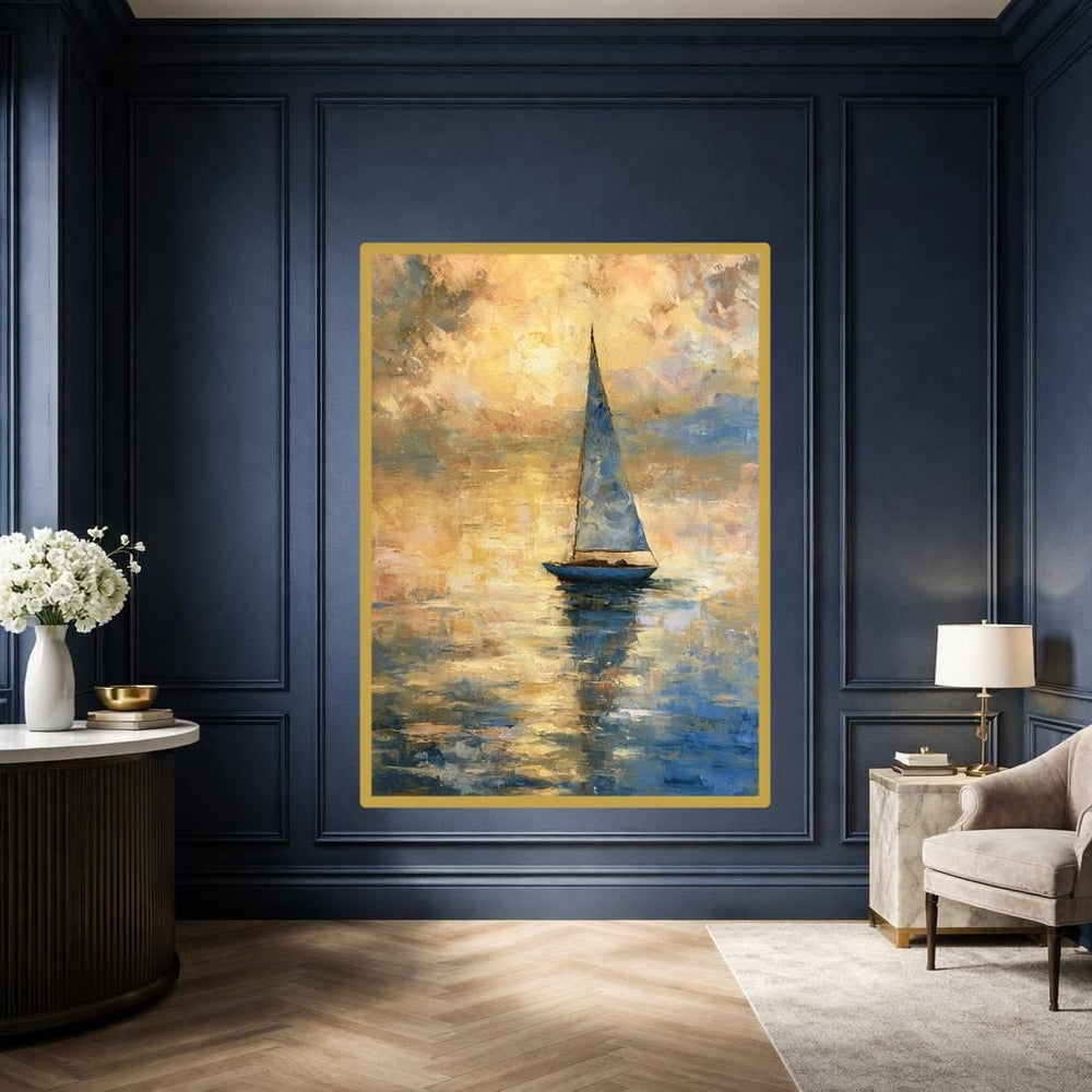Sailboat on Water Art Print, Impressionist Landscape Canvas Wall Art, Living Room Decor, Framed Canvas