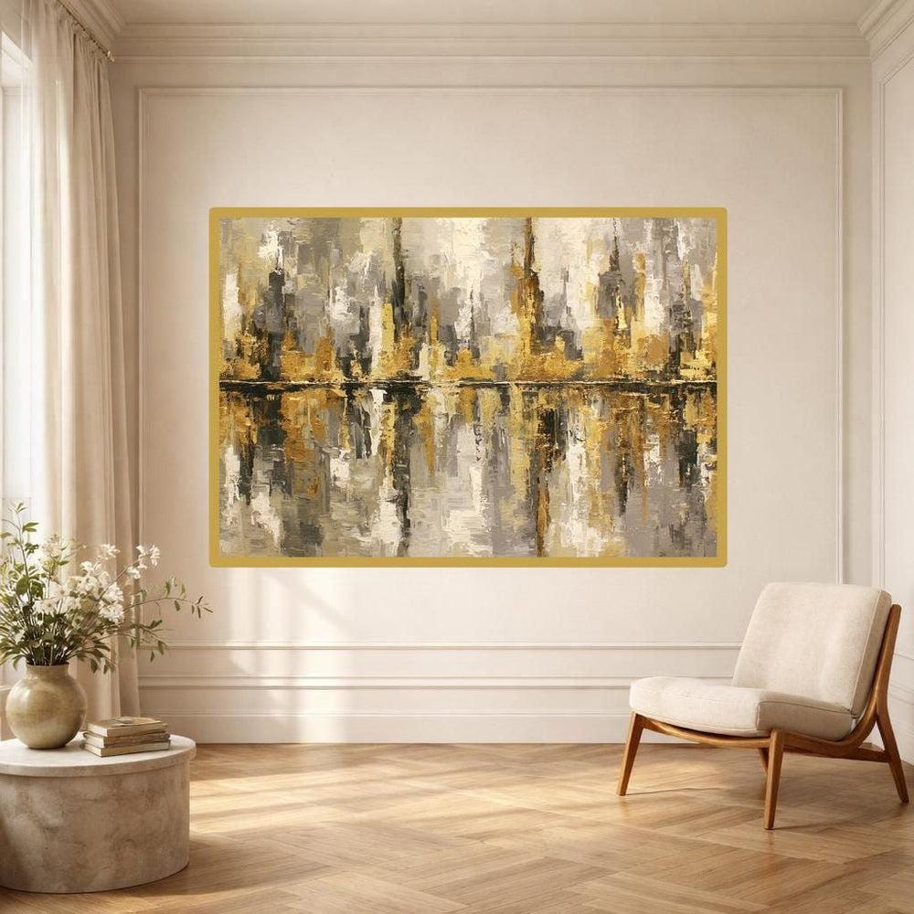 Abstract Gold and Gray Canvas Wall Art, Gold Textured Abstract Art Abstract Art Print, Living Room Decor, Gallery Wall Art
