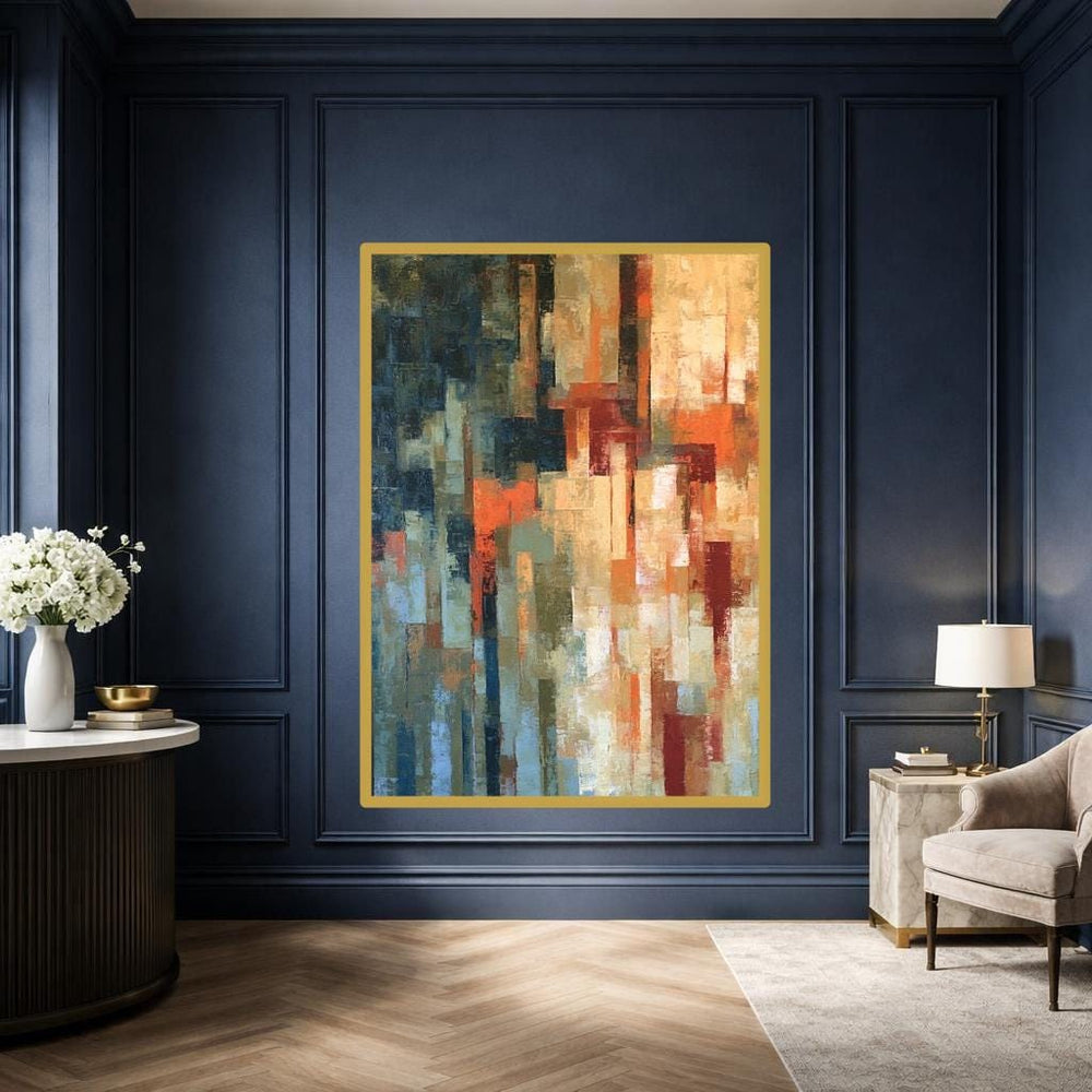 Abstract Color Blocks Canvas Wall Art, Blue Textured Abstract Abstract Art Print, Living Room Decor, Gallery Wall Art