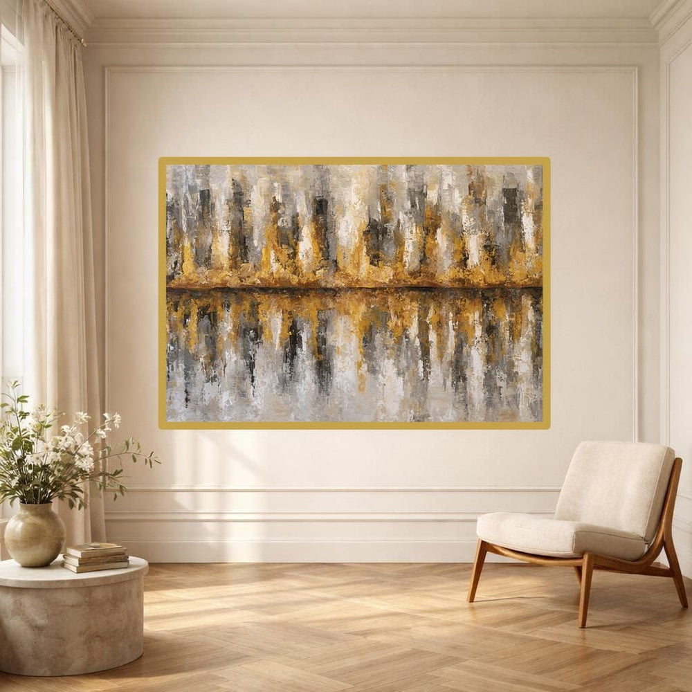 Abstract Gold and Gray Wall Art Print, Textured Abstract Art Canvas Art, Living Room Decor, Ready to Hang