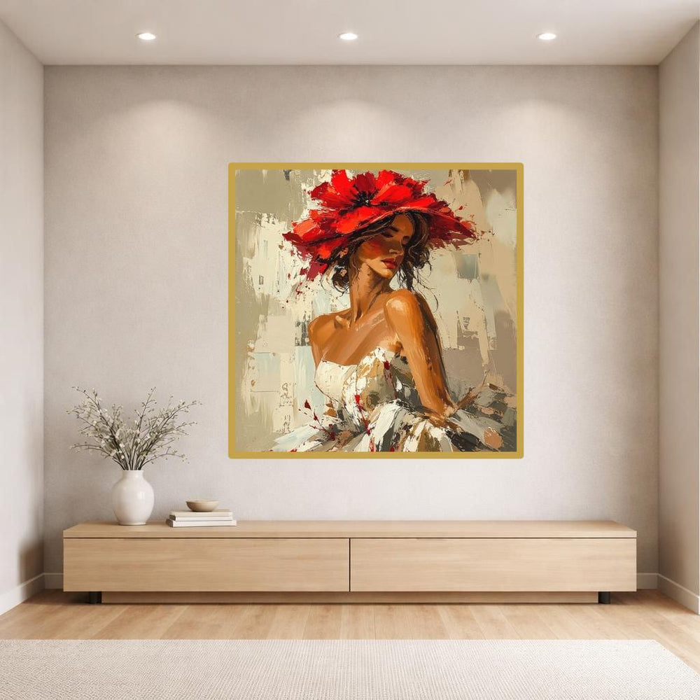 Floral Woman Portrait Wall Art Print, Moody Red Rose Portrait, Gothic Bedroom Gallery Decor