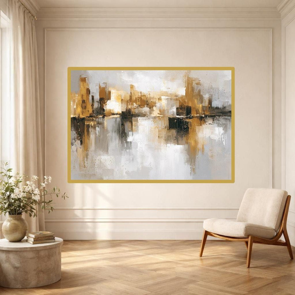 Abstract Gold Cityscape Canvas Wall Art, Modern Abstract Print, Living Room Decor, Ready to Hang