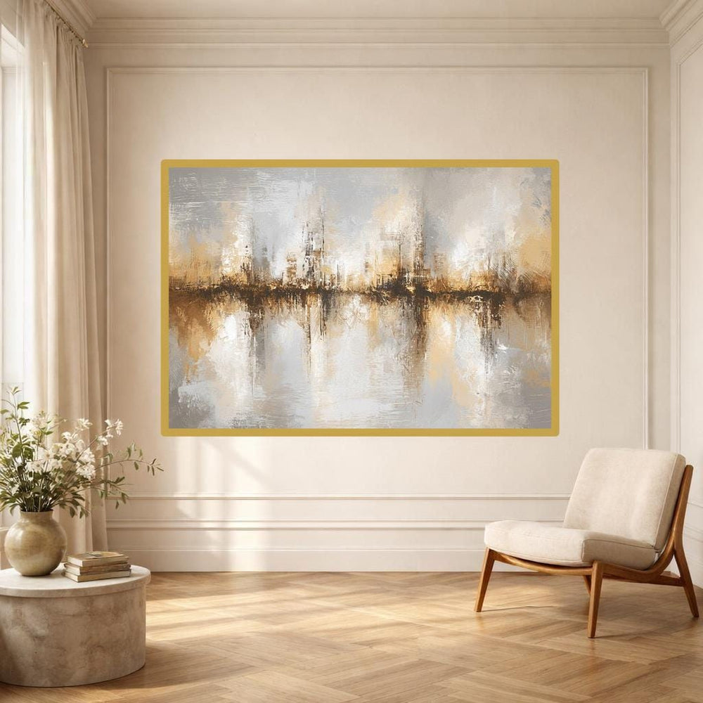 Abstract Gold and Silver Canvas Wall Art, Gold Modern Abstract Abstract Art Print, Living Room Decor, Gallery Wall Art