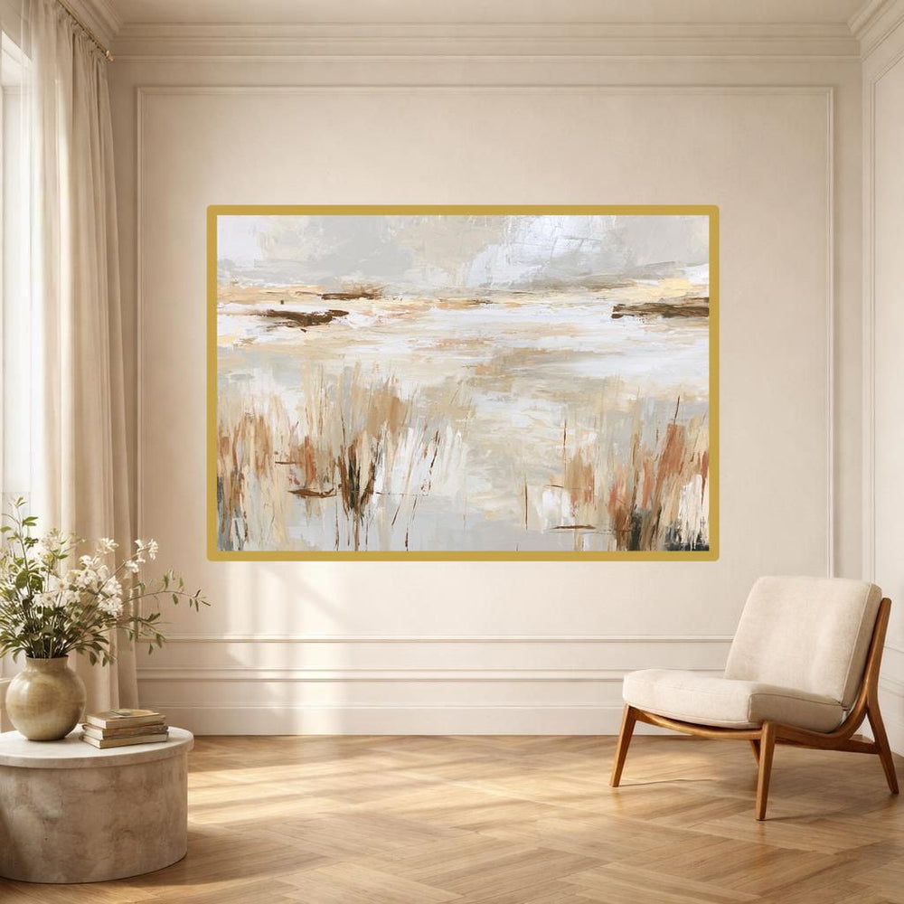Beige Textured Abstract Art Abstract Beige Landscape Canvas Print, Abstract Art Print, Living Room Decor, Framed Canvas