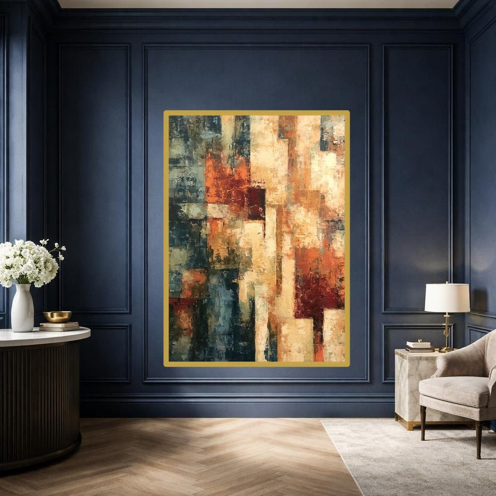 Abstract Color Blocks Framed Canvas Print, Textured Abstract Wall Art, Living Room Decor