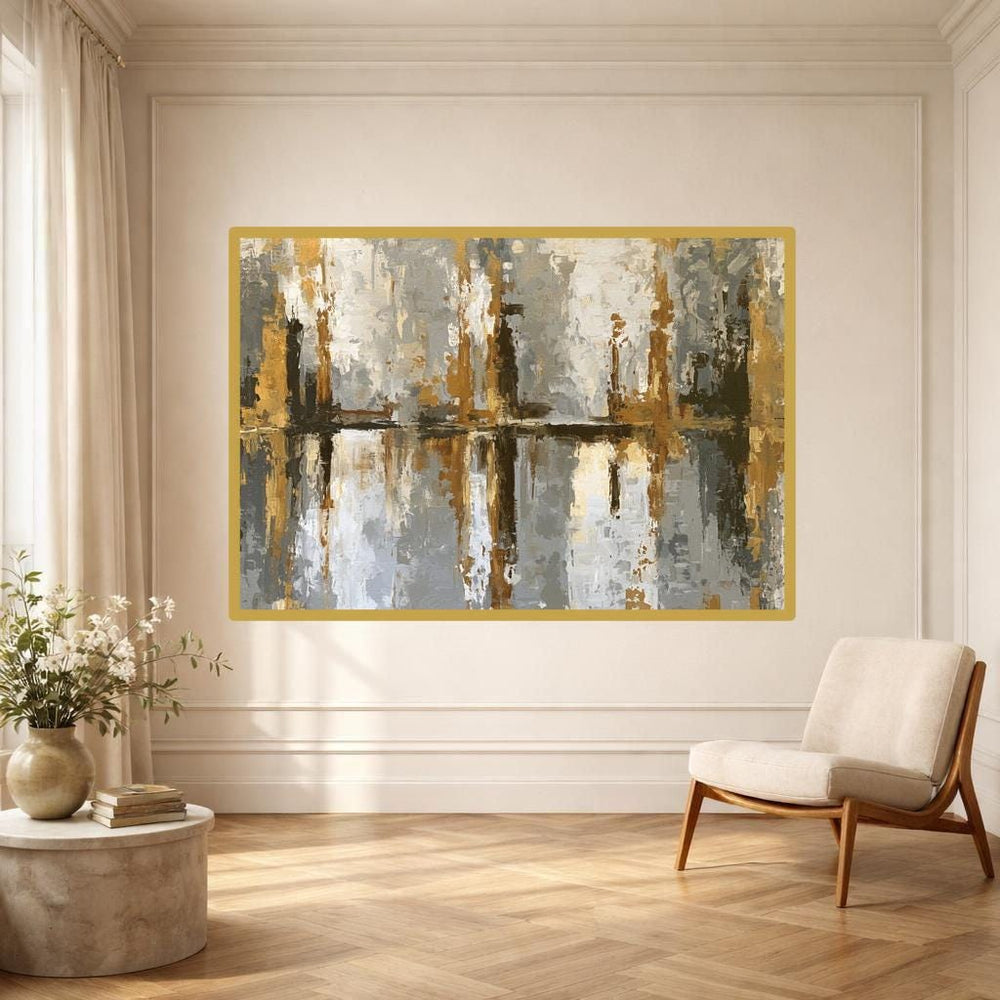 Abstract Gold and Gray Canvas Wall Art, Gold Textured Abstract Art Abstract Art Print, Living Room Decor, Gallery Wall Art