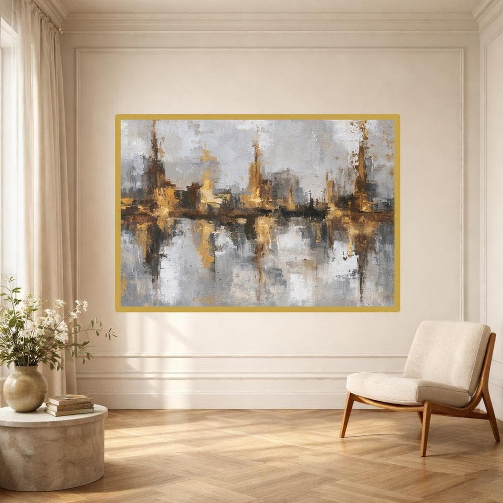Abstract Gold and Gray Wall Art Print, Textured Abstract Art Canvas Art, Living Room Decor, Ready to Hang