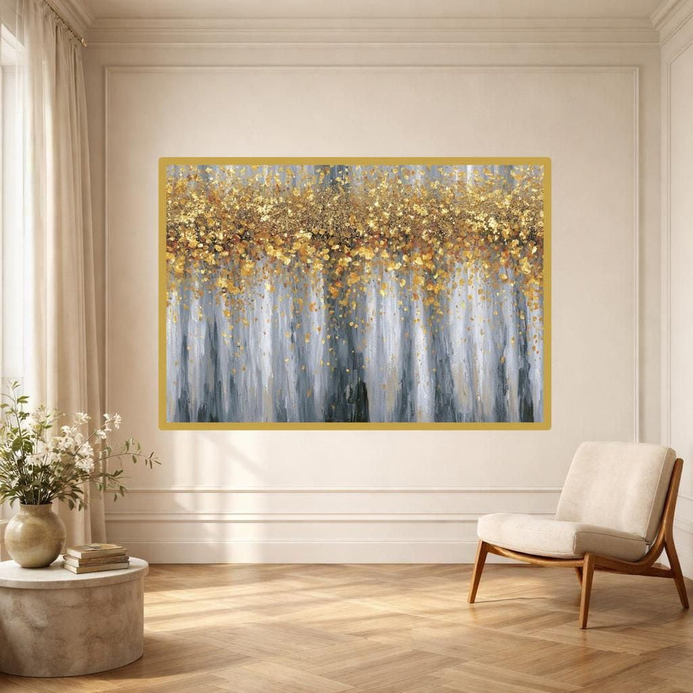 Gold Leaf Abstract Art Framed Canvas Print, Abstract Textured Wall Art, Living Room Decor