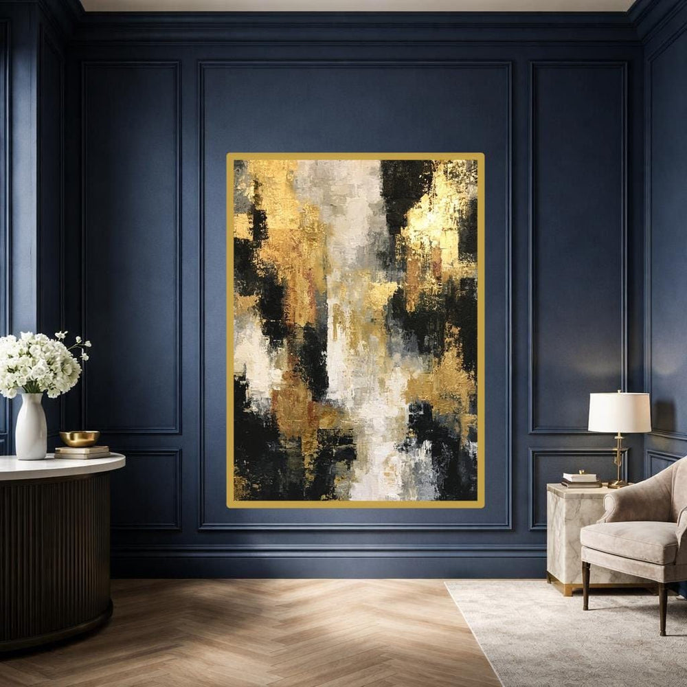Black Textured Abstract Art Abstract Gold and Black Canvas Print, Abstract Art Print, Living Room Decor, Framed Canvas