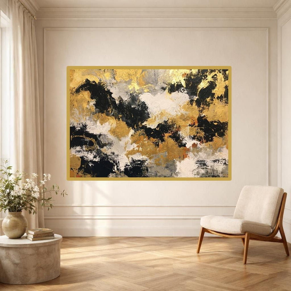 Abstract Gold and Black Wall Art Print, Textured Abstract Art Canvas Art, Living Room Decor, Ready to Hang