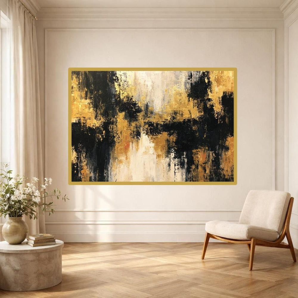 Abstract Gold Black Canvas Wall Art, Textured Abstract Art Print, Living Room Decor, Ready to Hang