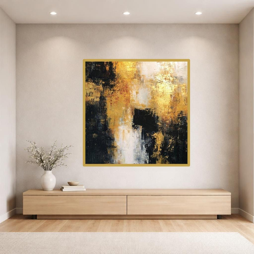 Modern Abstract Gold Canvas Wall Art, Abstract Art Print, Living Room Decor, Framed Canvas