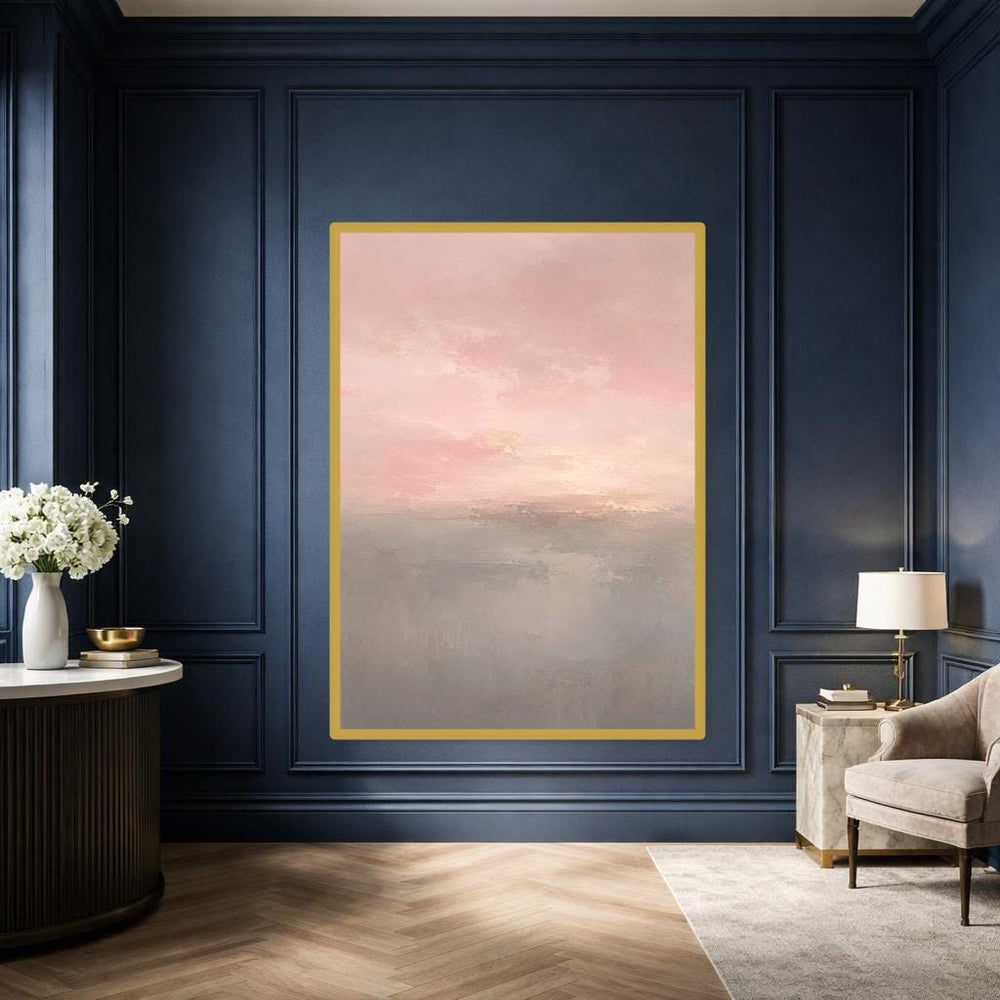Abstract Pink and Gray Landscape Art Print, Soft Color Field Canvas Wall Art, Living Room Decor, Framed Canvas