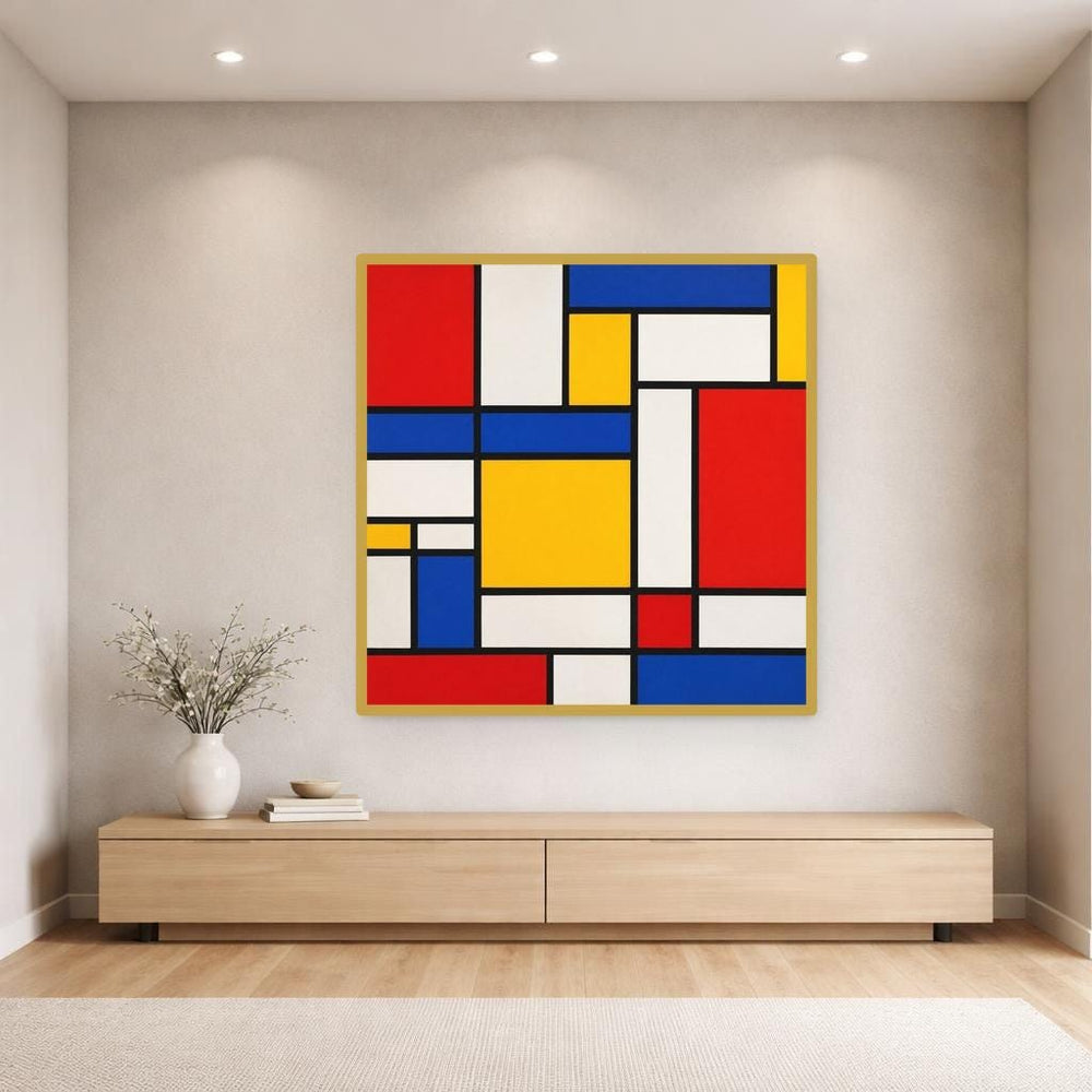 Color Block Abstract Framed Canvas Print, Geometric Abstract Wall Art, Living Room Decor