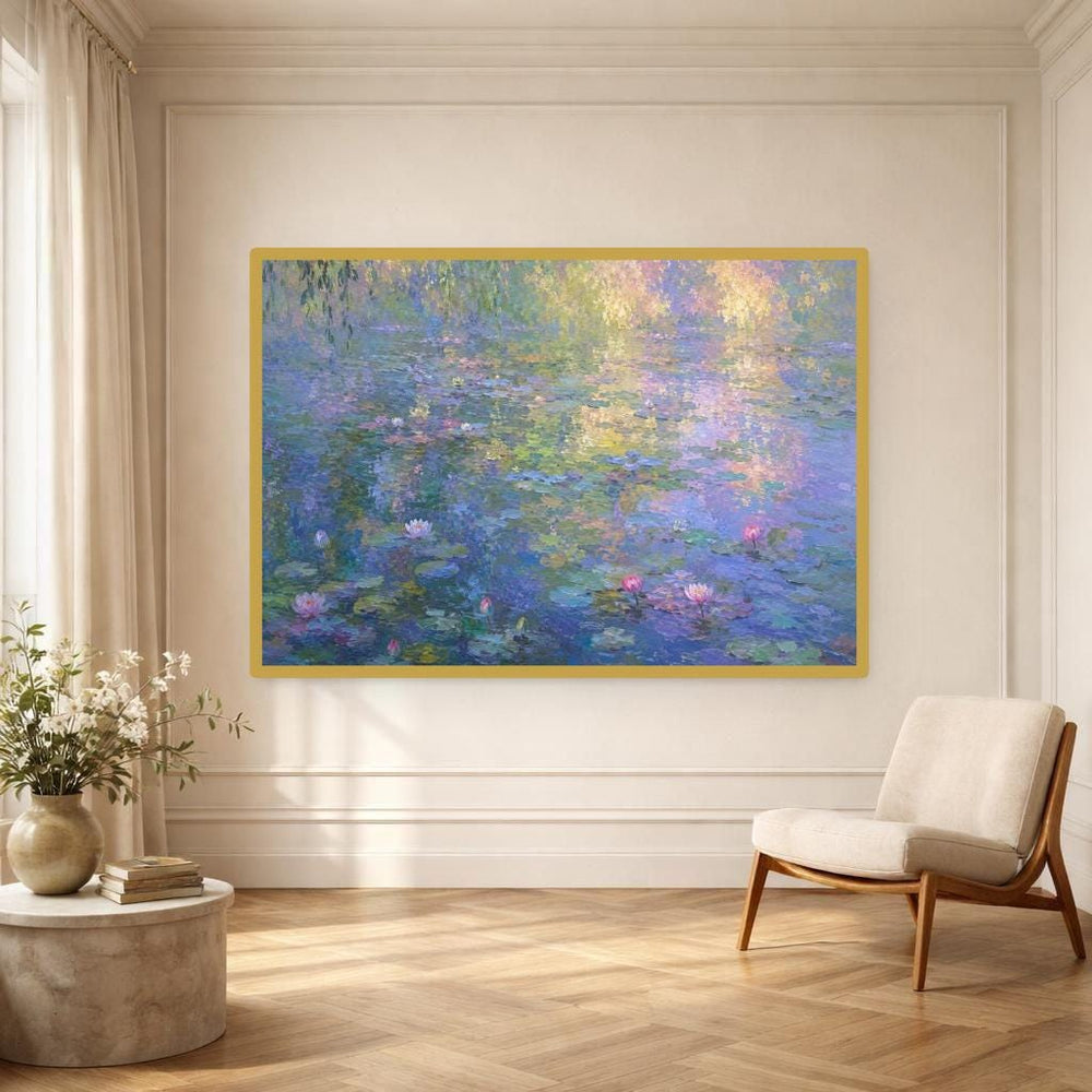 Water Lilies Reflection Canvas Wall Art, Impressionist Floral Print, Living Room Decor, Ready to Hang