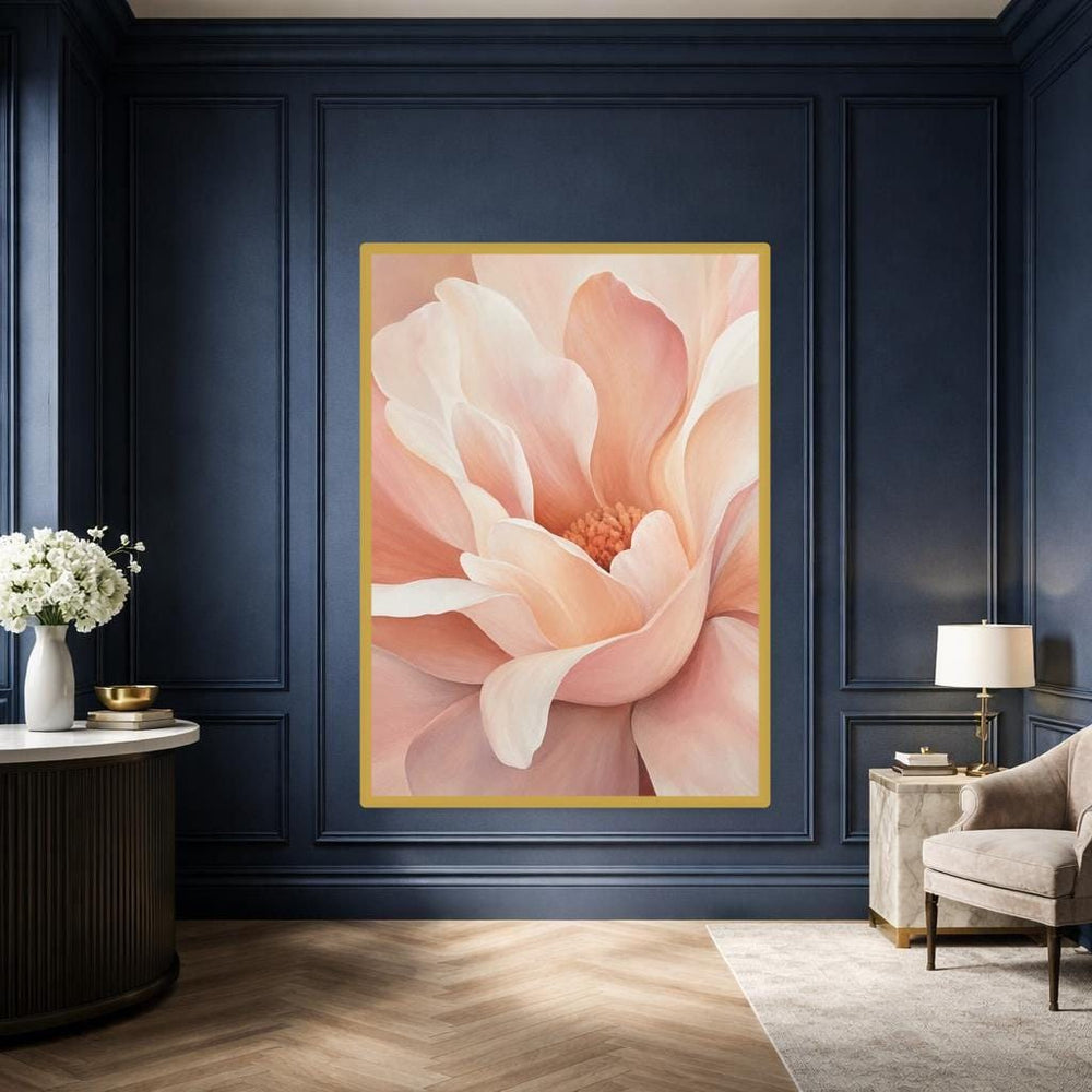 Peach Magnolia Flower Canvas Wall Art, Peach Floral Art Flower Print, Living Room Decor, Gallery Wall Art