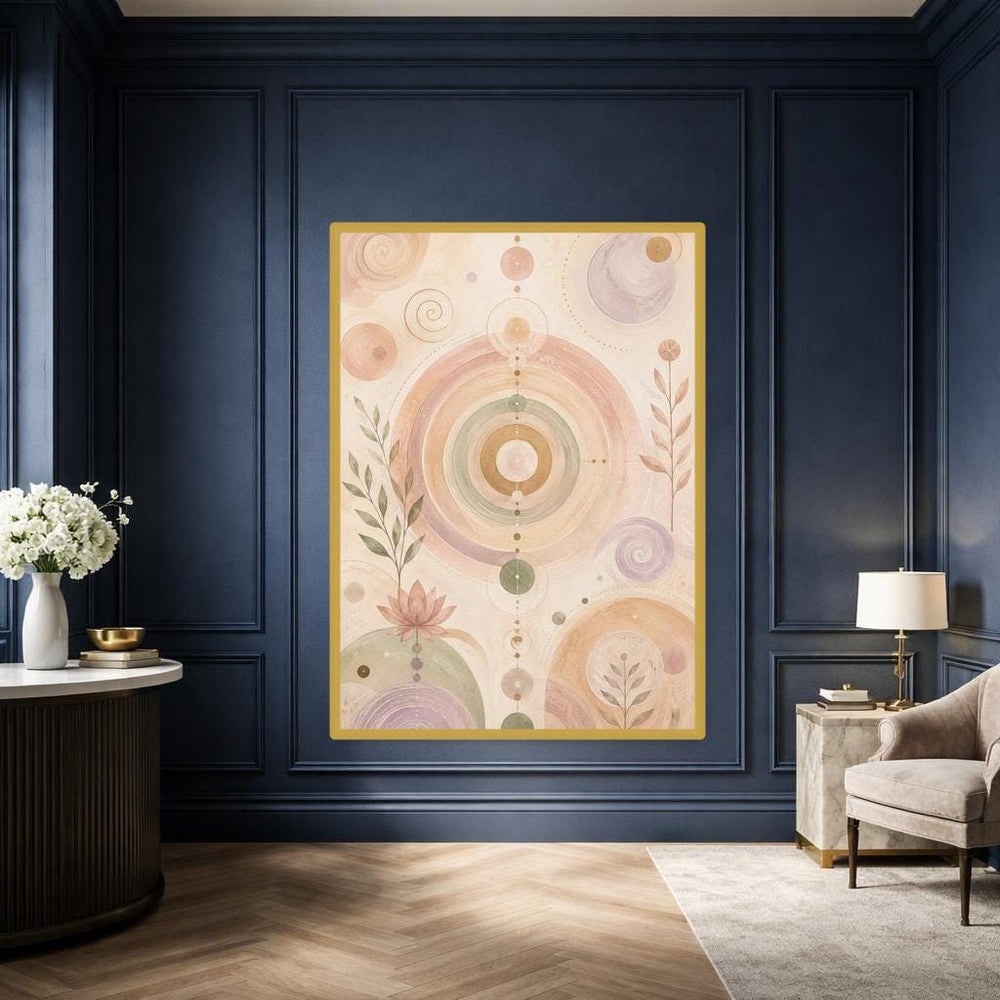 Pink Modern Abstract Abstract Circles and Leaves Canvas Print, Abstract Art Print, Living Room Decor, Framed Canvas