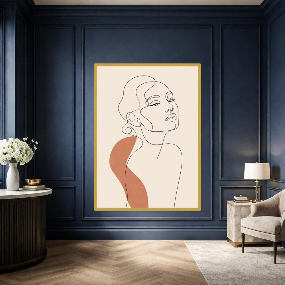 Abstract Line Art Woman Canvas Wall Art, Beige Modern Minimalist Line Art Print, Living Room Decor, Gallery Wall Art