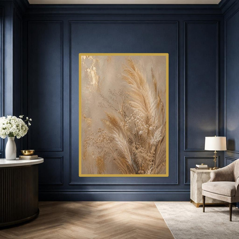 Gold Floral Arrangement Canvas Wall Art, Gold Elegant Floral Art Floral Print, Living Room Decor, Gallery Wall Art